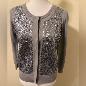 NWT Talbots women’s small petite Gray Sequin Cardigan Sweater